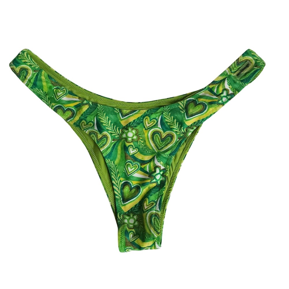 Blackbough Swim Bikini Bottoms Women XL Green Tropical Heart HighCut BeachResort